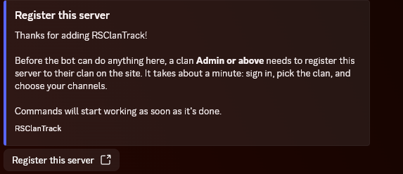 The Register this server message the bot posts